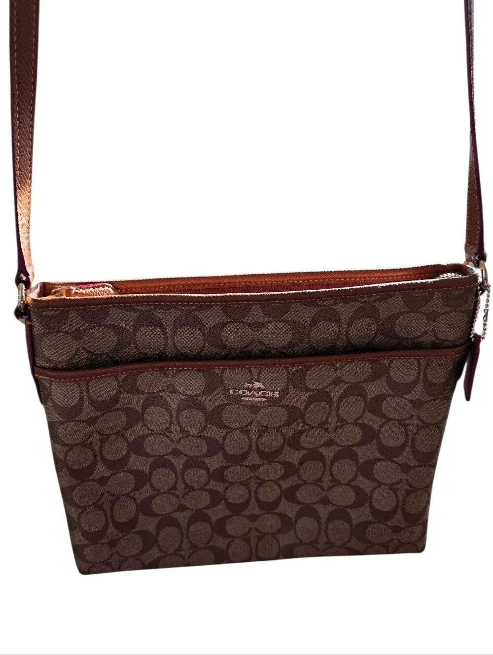 Coach Signature Crossbody File Bag in Saddle/Tan Canvas